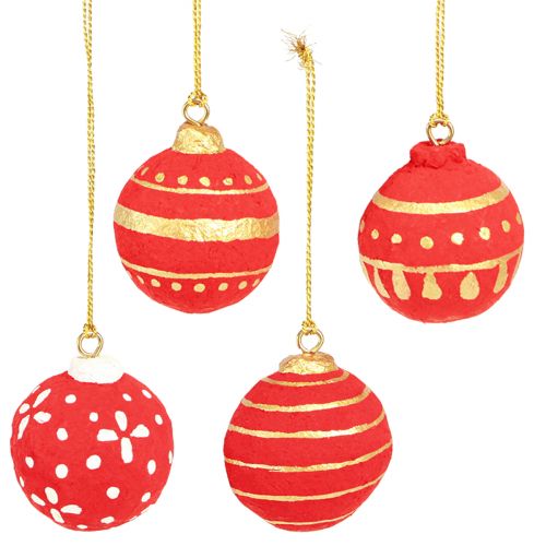 Floristik24 Christmas balls papier-mache for hanging red Ø5.5cm 4 pcs