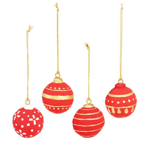 Product Christmas balls papier-mache for hanging red Ø5.5cm 4 pcs