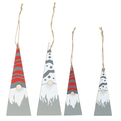 Product Christmas gnomes wooden for hanging grey red 15/19.5cm 8 pcs