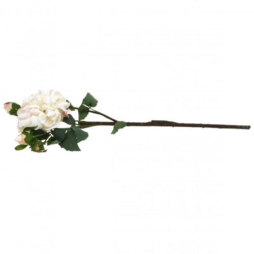 Product White roses artificial flowers rose large with three buds 57cm