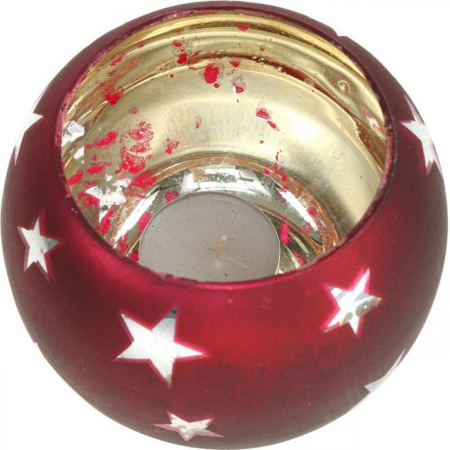 Product Lantern glass tealight glass with stars red Ø12cm H9cm