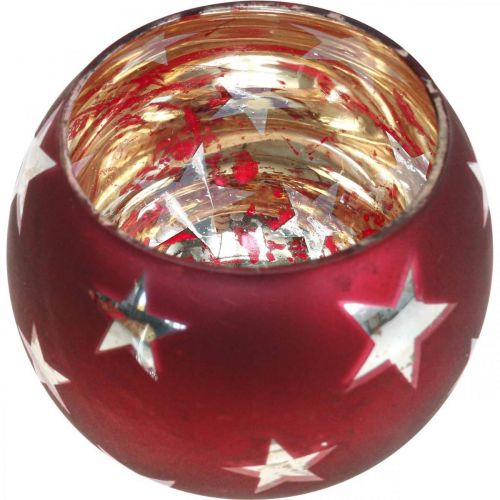 Product Lantern glass tealight glass with stars red Ø9cm H7cm