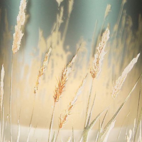 Product Decorative glass lantern with grass design for atmospheric room accents, blue, 8cm, 4 pieces.