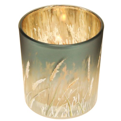 Product Decorative glass lantern with grass design for atmospheric room accents, blue, 8cm, 4 pieces.