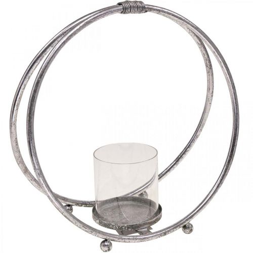 Lantern metal candle holder silver glass Ø33cm