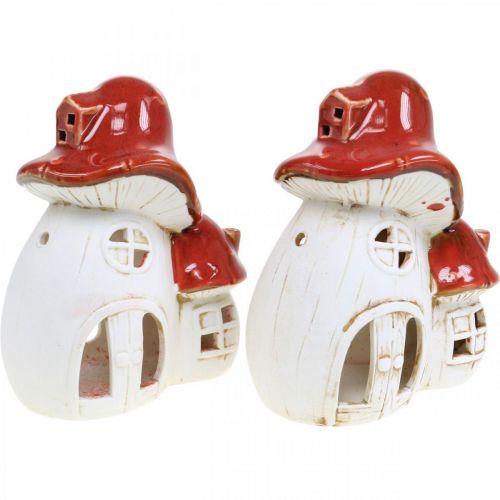 Product Lantern, mushroom house, tealight holder, autumn decoration, ceramic H15cm 2pcs