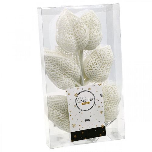 Product Winter decoration, deco leaves, artificial branch white glitter L36cm 10p