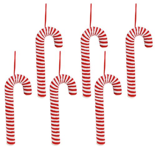 Product Candy Canes Decoration Christmas Red White Fluffy H22cm 6 Pcs