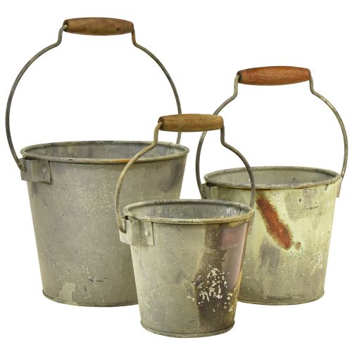 Decorative bucket metal rust vintage Ø15/17.5/22cm set of 3