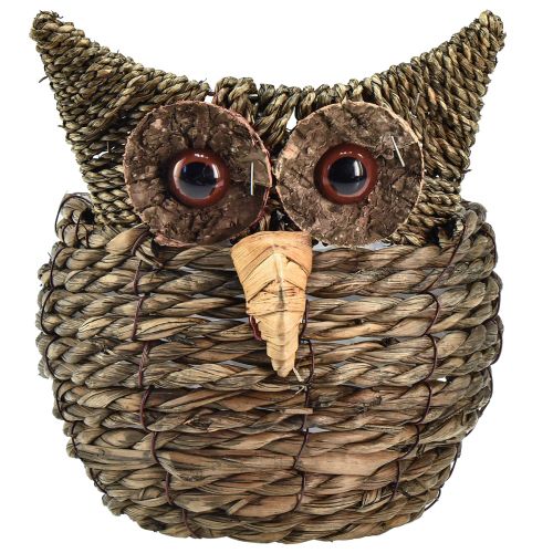 Product Decorative owl plant pot planter straw grey brown 16×11cm