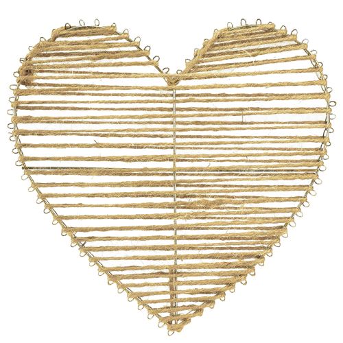 Decorative heart jute natural for Christmas decoration to hang 20cm 4pcs