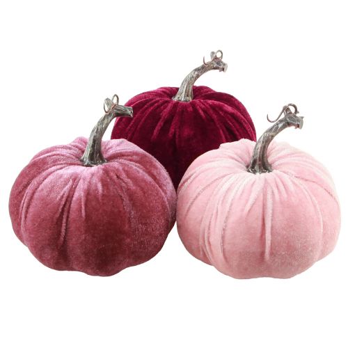 Decorative Pumpkins Flocked Burgundy Pink Ø13cm H11,5cm 3 pcs