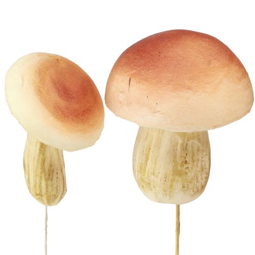 Decorative mushrooms on stick small and large brown H10/11.5cm 8 pcs