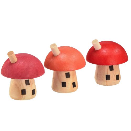 Decorative mushrooms wooden house red orange wooden decoration 6×5cm 6pcs