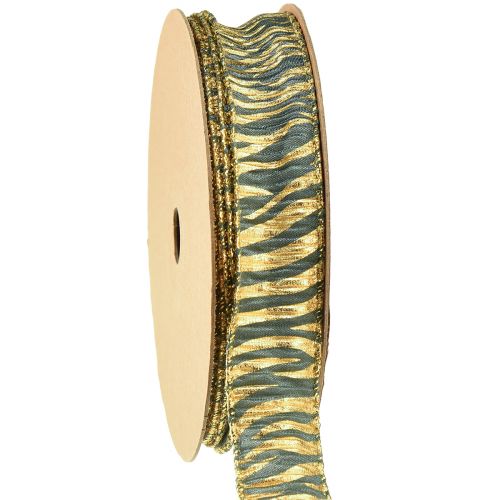 Product Chiffon decorative ribbon in green/gold, 25mm width, 15m length - ideal for gift wrapping