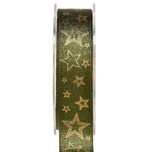 Floristik24 Decorative Ribbon Christmas with Stars Green Gold W25mm L15m