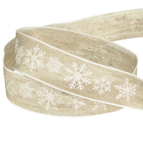 Product Decorative ribbon Christmas snowflake grey white W25mm L20m