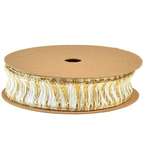 Product Decorative ribbon chiffon white/gold 25mm 15m