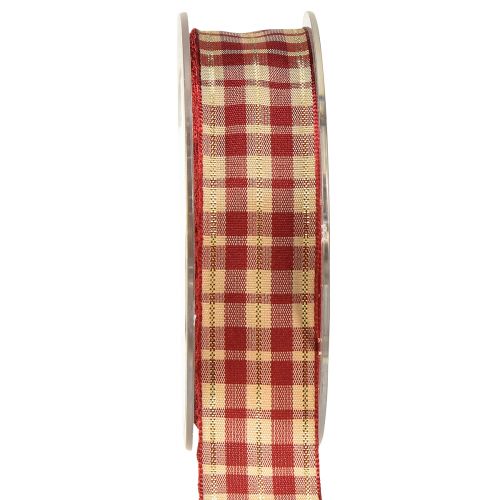 Floristik24 Decorative ribbon check ribbon red beige gold W25mm L20m