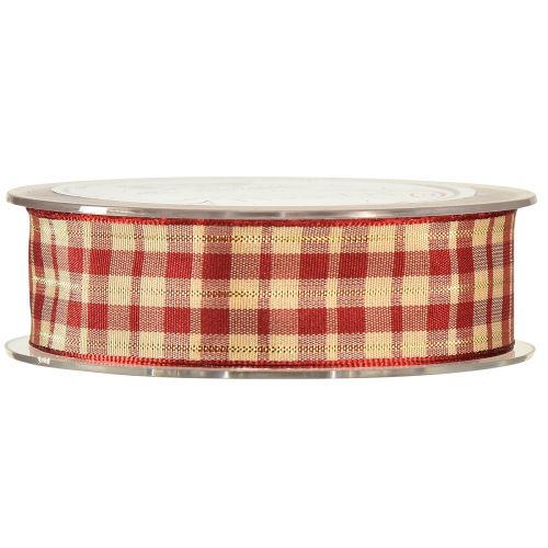 Product Decorative ribbon check ribbon red beige gold W25mm L20m