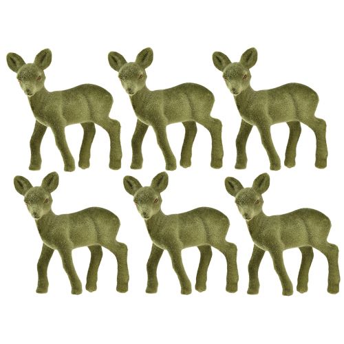 Product Decorative figure deer fawn flocked Christmas figures green 10.5cm 6 pcs