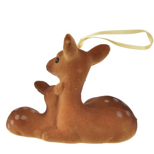 Product Decorative hanging deer decoration with fawn flocked 10cmx5cmx8.5cm