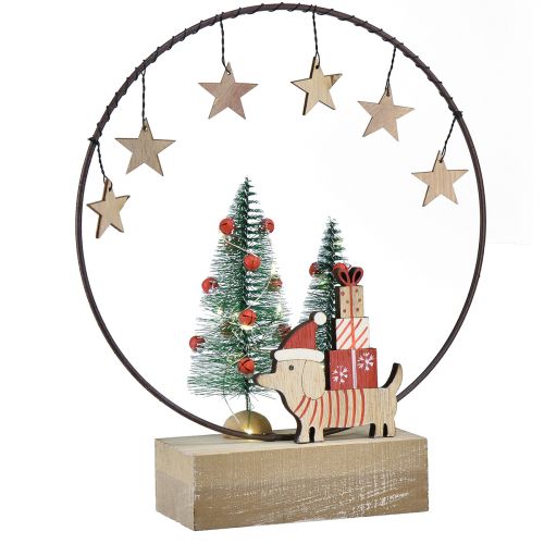 Decoration ring wood metal Christmas with dog Ø21cm H25cm