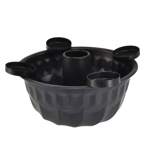 Decorative metal bowl in black – Gugelhupf design, 26 cm – Stylish tealight holder for a cozy ambience