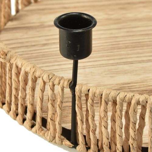 Product Decorative tray wood natural metal candle holder black Ø30cm