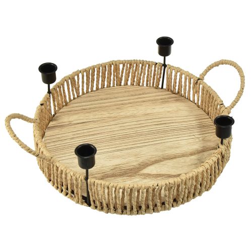 Product Decorative tray wood natural metal candle holder black Ø30cm