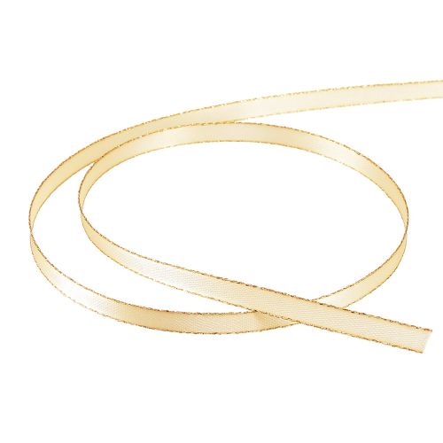 Product Double satin ribbon decorative ribbon in cream gold W6mm L50m