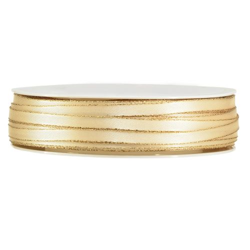 Product Double satin ribbon decorative ribbon in cream gold W6mm L50m