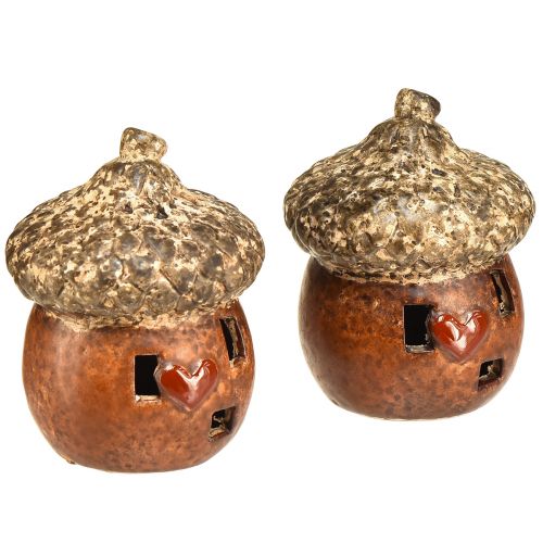 Acorn with window and heart decoration 4 pieces – 9.8 cm – atmospheric autumn and winter decoration