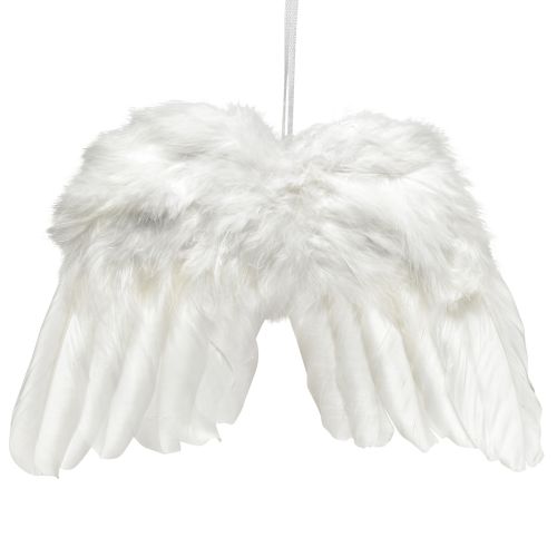 Floristik24 Angel wings made of white feathers – romantic Christmas decoration for hanging 25×18cm 3pcs