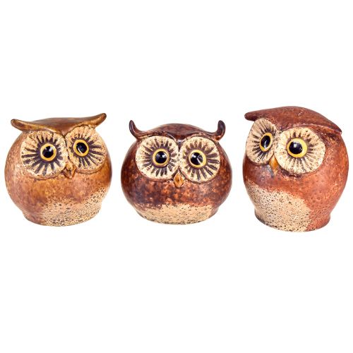Charming ceramic owl figurines – Detailed design in brown and cream, 10.5 cm – Perfect decoration for living and working spaces – 3 pieces