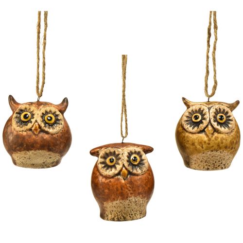Adorable owl pendants in a set of 3 - rustic brown tones, 5.6 cm - perfect decoration for autumn and Christmas
