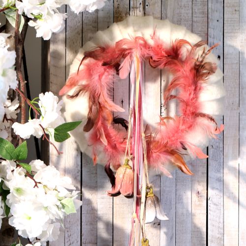 Product Feather wreath made of pheasant feathers decoration in pink Ø20cm 3pcs