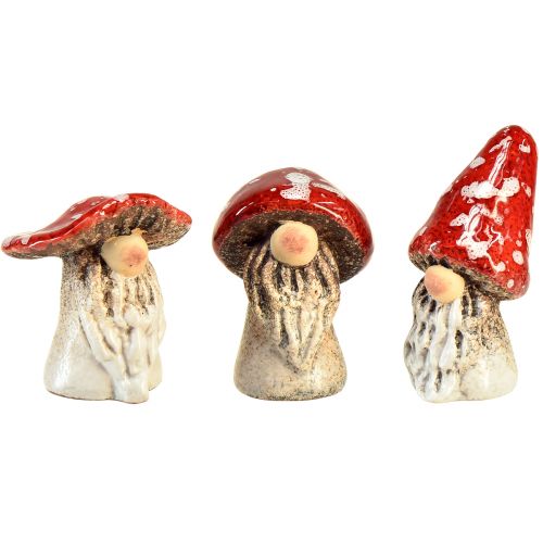 Fairytale gnome toadstool figures in a set of 6 – red with white dots, 7.5 cm – magical decoration for the garden and home