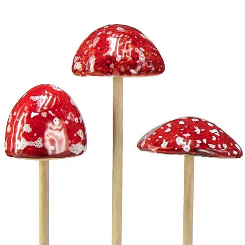 Fly agarics on a stick, red, 4cm, set of 6 - decorative garden mushrooms for autumn decoration