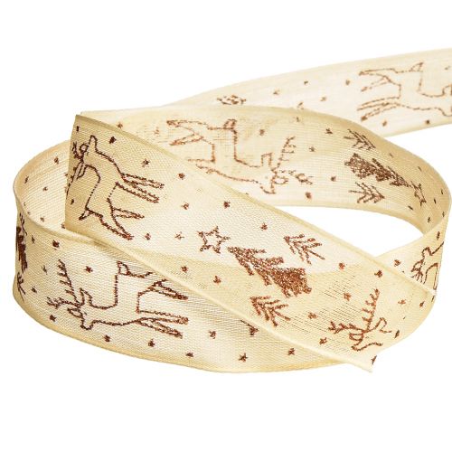 Product Gift Ribbon Christmas Reindeer Cream Brown B25 L18m