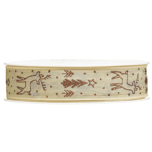 Product Gift Ribbon Christmas Reindeer Cream Brown B25 L18m