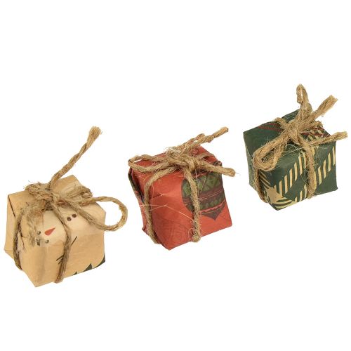 Paper gift boxes mini set, red-green-natural, 2.5 x 3 cm, 18 pieces - Christmas decoration