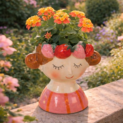 Product Flower pot Sleeping girl with strawberries Spring décor for living room 13cm