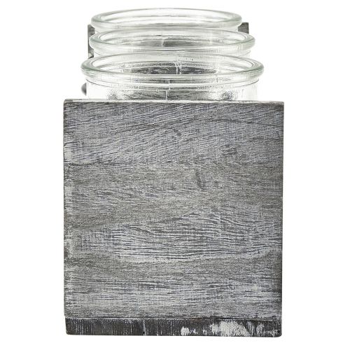 Product Rustic glass container set in grey and white wooden stand – 27.5x9x11 cm – Versatile storage and decoration solution