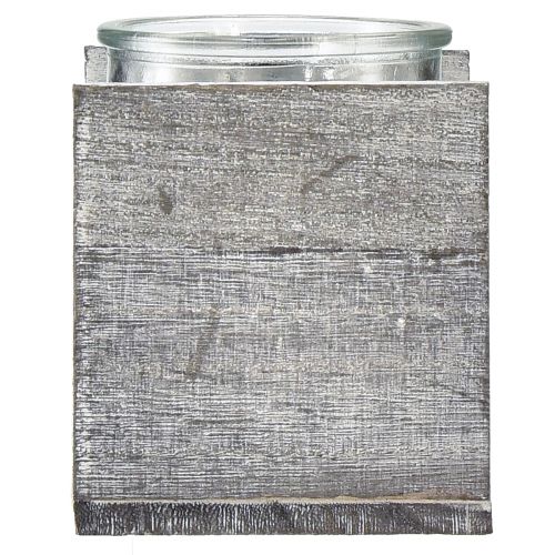 Product Glass tealight holder in a rustic wooden frame – grey-white, 10x9x10 cm 3 pieces – charming table decoration