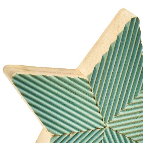 Product Wooden Stars Fluted Table Decoration Green Mint White 11cm 6 pcs