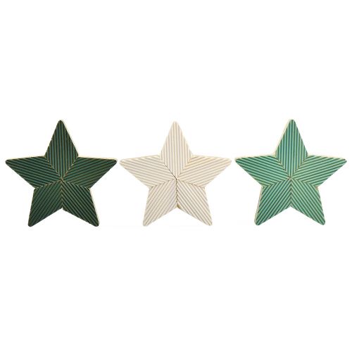 Product Wooden Stars Fluted Table Decoration Green Mint White 11cm 6 pcs