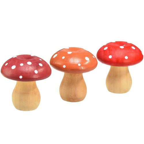 Wooden mushrooms decorative mushrooms wooden toadstools red orange 5cm 9pcs