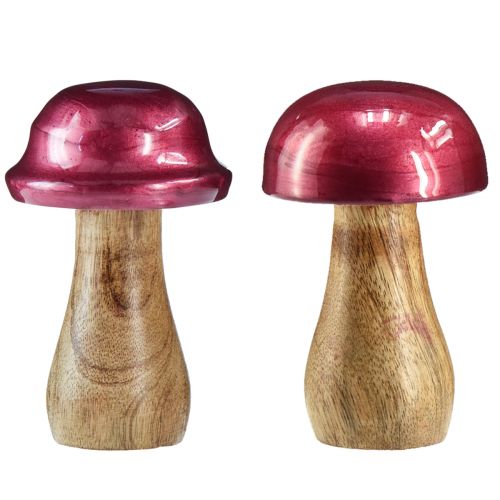 Wooden mushrooms decorative mushrooms wood red gloss Ø6cm H10cm 2pcs