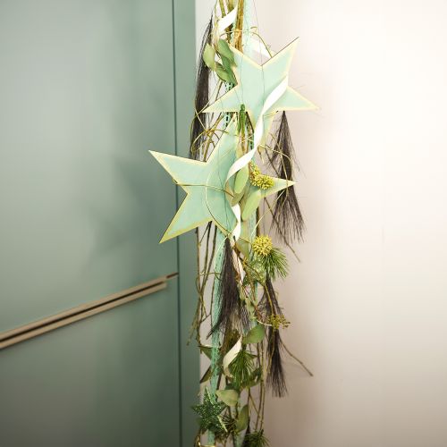 Product Wooden stars for hanging window decoration mint gold 12/20/26cm set of 3